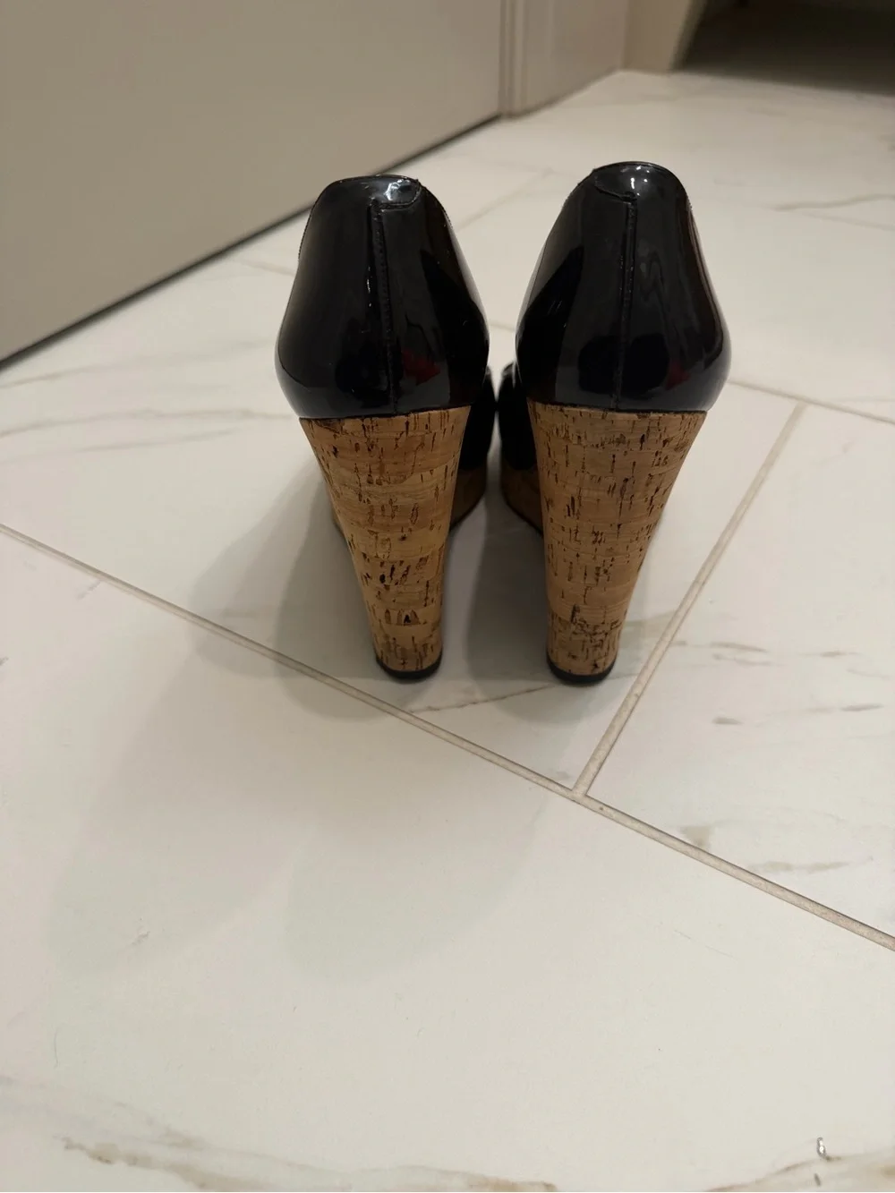 YSL - Black Patent Cork Wedge Pumps - 39